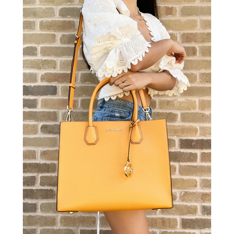 Michael Kors Mercer Large Pebbled Leather Convertible Tote Honeycomb Yellow  