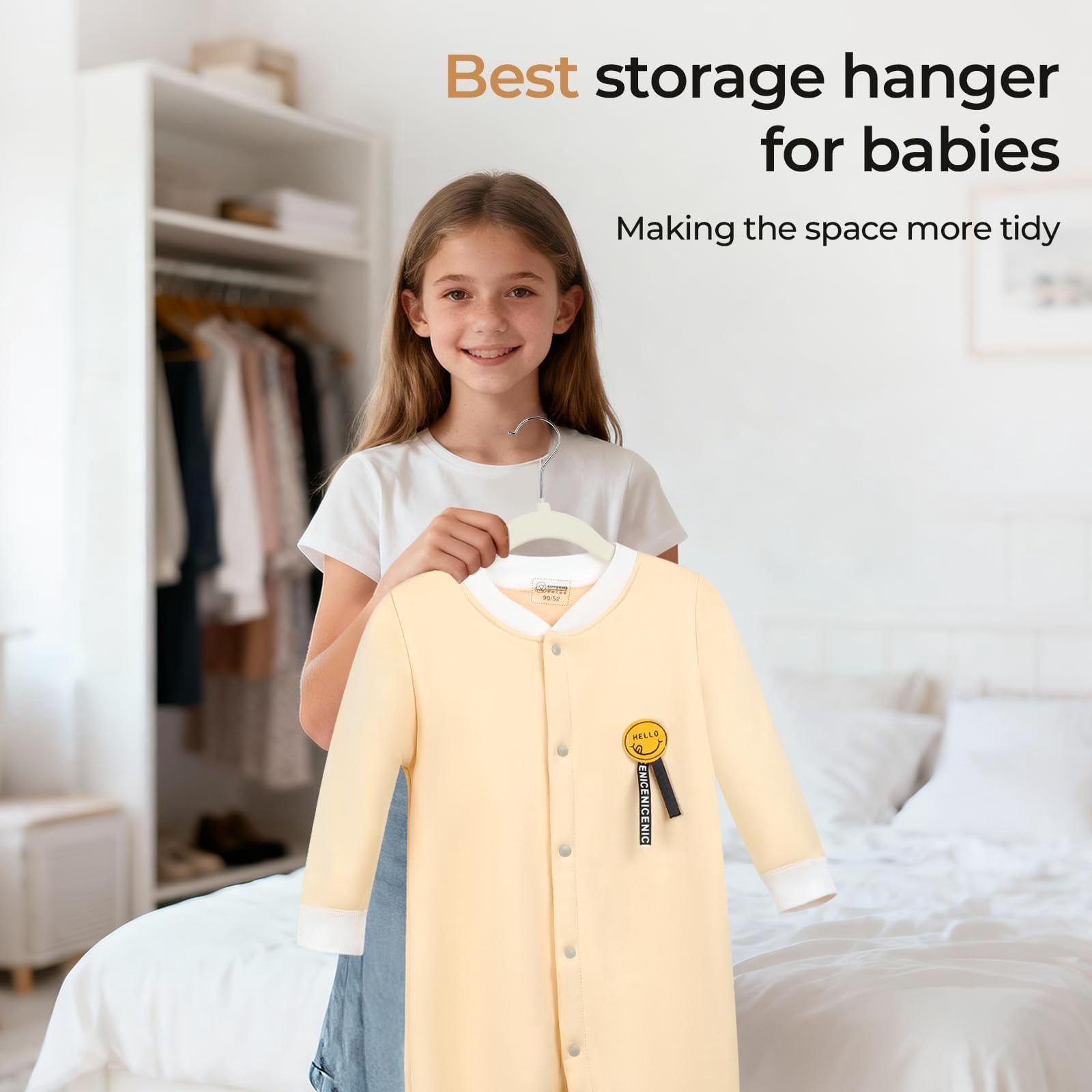 Kids Velvet Hangers 50 Pack 11.8 Inch Non-Slip Baby Toddler Clothes Hangers with Notches and Swivel Hooks Space-Saving Beige