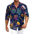 thumbnail image 2 of LNZGNM Men's Mardi Gras Shirt Lapel Mask Printed Button Down Shirt Plus Size Long Sleeve T-Shirt Stylish Carnival Outfits,Navy 3XL, 2 of 6