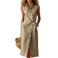 thumbnail image 2 of Oksale Womens Dresses Casual Button Down V Neck Tank Dress Summer Vacation Maxi Long Dresses Sleeveless Sundresses with Pockets Khaki S, 2 of 7