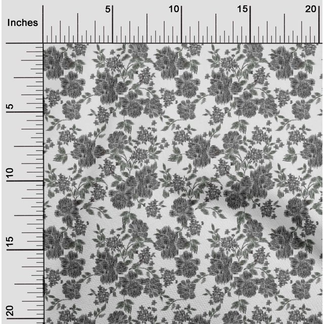 oneOone Tissu Popeline de Coton Imprimé Feuilles & Floral Ikat BTY 56 Pouces de Large
