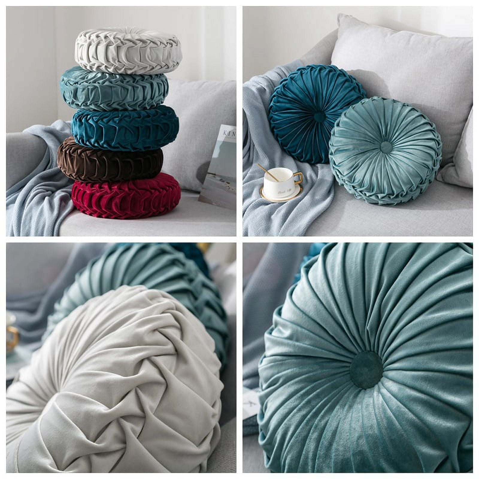Velvet Pleated Round Pumpkin Throw Pillow Couch Cushion Floor Pillow Decorative For Home Sofa Chair Bed Car