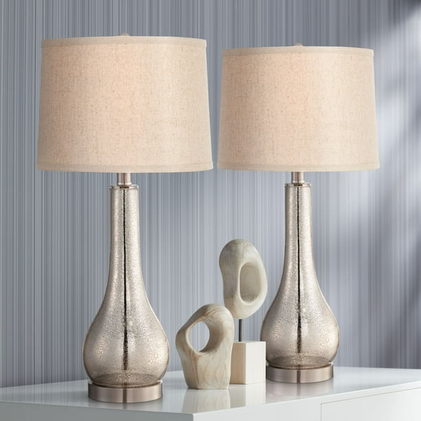 360 Lighting Coastal Table Lamps Set Of 2 Mercury Glass Gourd Taupe Drum Shade For Living Room Family Bedroom Bedside Nightstand Walmart Com Walmart Com
