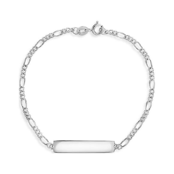925 Sterling Silver Figaro Chain Identification Tag Bracelet for Girls & Boys
