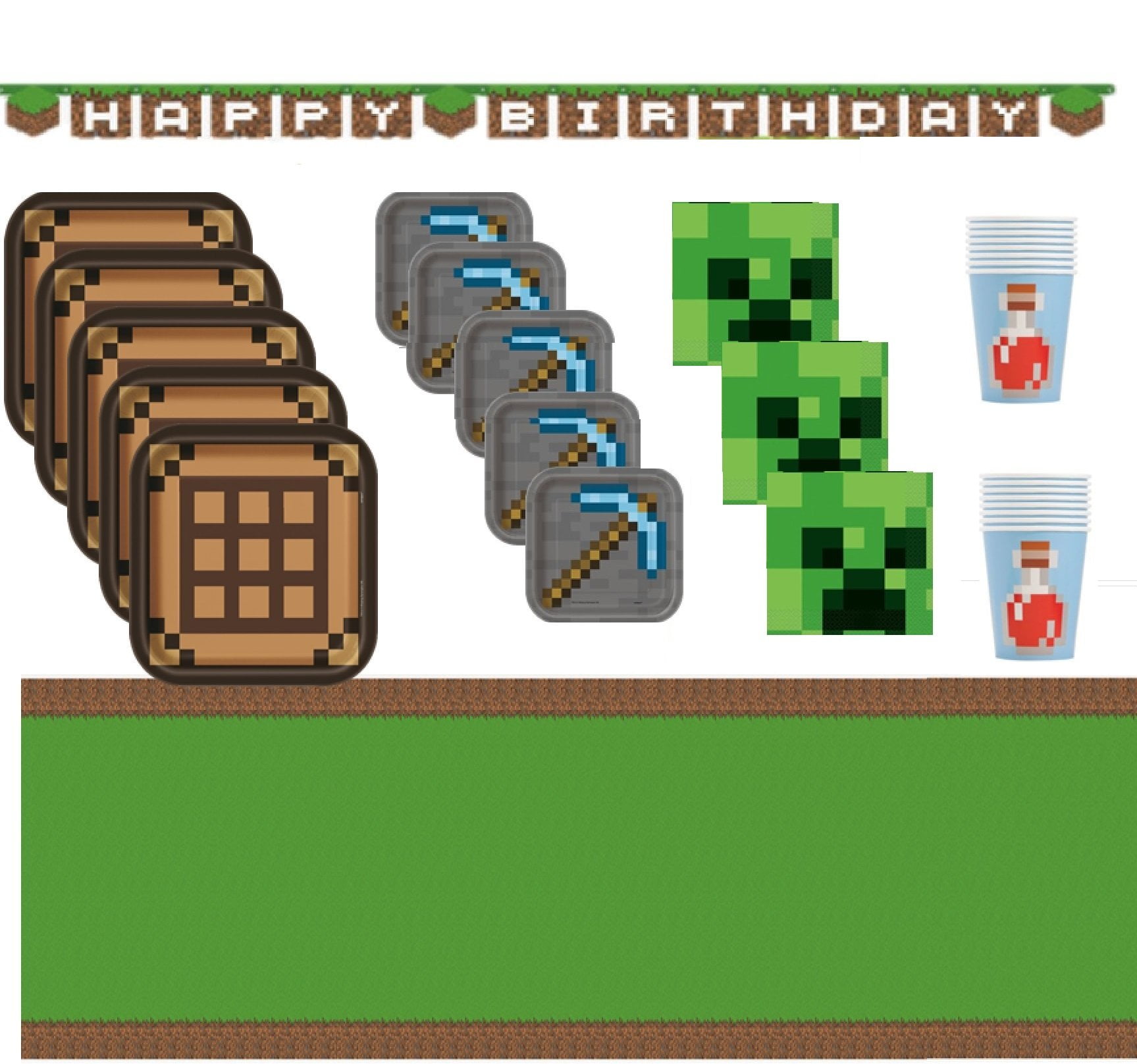 Minecraft Birthday Party Supplies for 16 with Banner