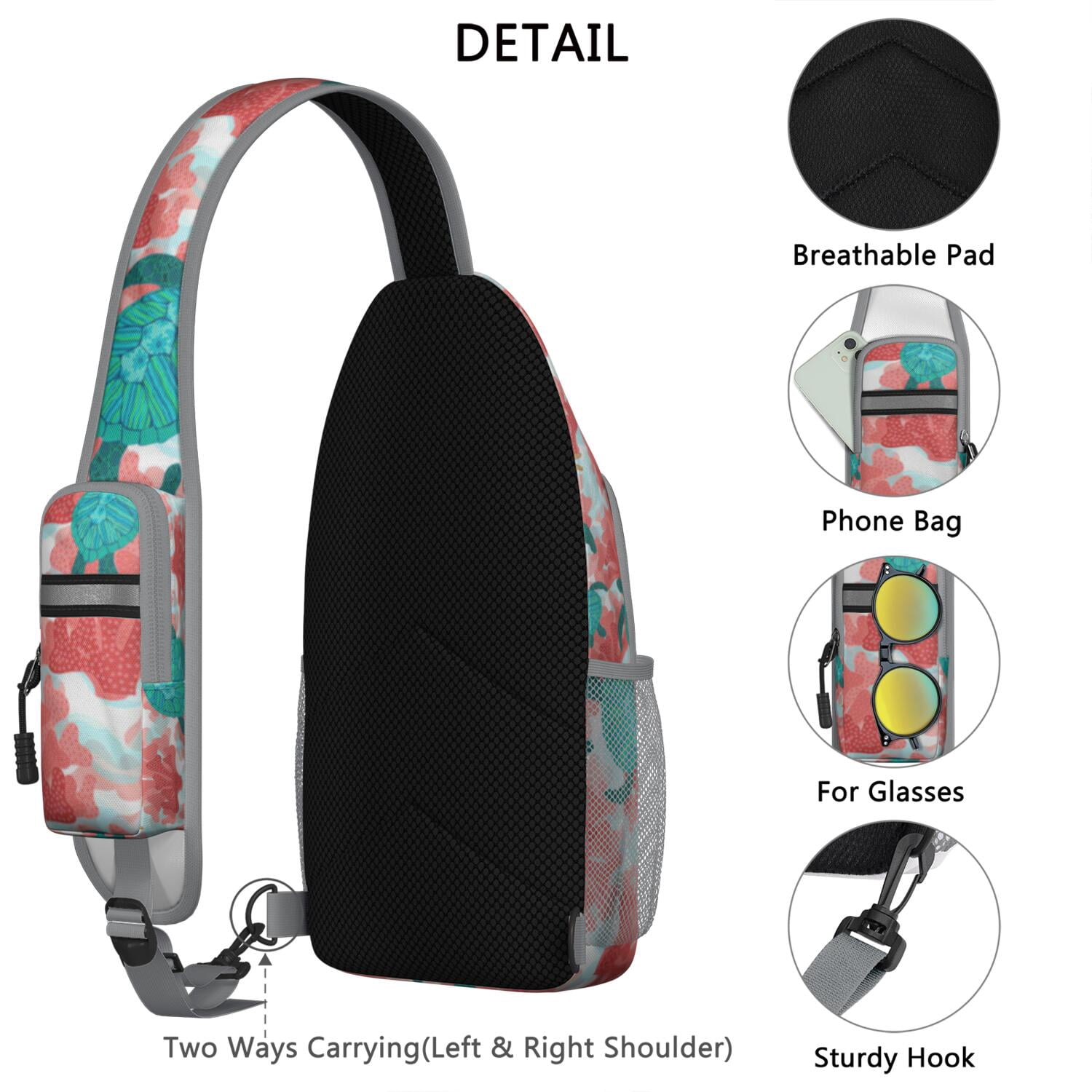 Crossbody Sling Backpack for Women Men Sea Turtles Coral Shoulder Sling Crossbody Casual Chest Bag for Travel Sports Running Hiking