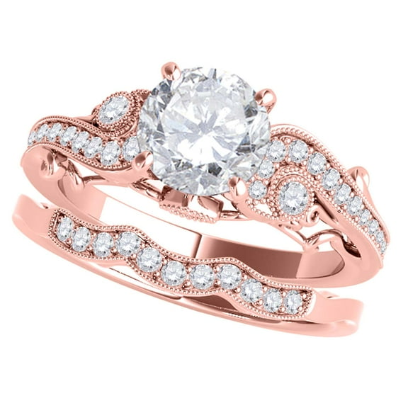 Aonejewelry 0.60 Ct. Diamond Engagement Bridal Ring Set 14K Solid Rose Gold