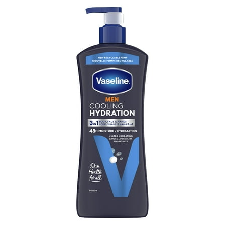 Vaseline Men Cooling Hydration 3-in-1 for Dry Skin Face, Hands & Body Lotion for Men, 20.3 oz
