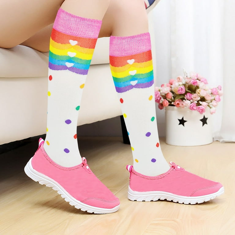 Women's Colorful Patterned Knee High Socks, Rainbow Stripes, Size