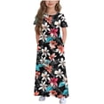 thumbnail image 2 of Fatuov Summer Holiday Dress for Girls Floral Print Loose Fit Casual Long Dress with Pocket Crew Neck Sundress for Gift Size 12-13 Years, 2 of 3