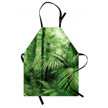 - Rainforest Apron Palm Trees and Exotic Plants in Tropical Jungle Wild Nature Zen Theme Illustration, Unisex Kitchen Bib Apron with Adjustable Neck for Cooking Baking Gardening, Green, by Ambesonne