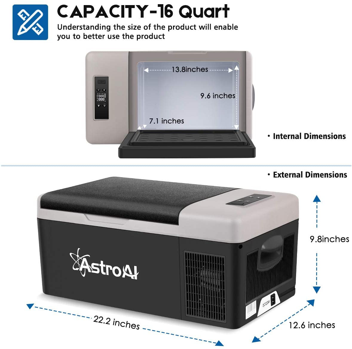 AstroAI Portable Freezer 12 Volt Car Refrigerator 16 Quart(15 Liter) F –  Advanced Mixology