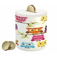 thumbnail image 1 of Cartoon Piggy Bank, Patchwork Quilt Style Owls on Branches Animals with Green Leaves Bird Mascots Print, Ceramic Coin Bank Money Box for Cash Saving, 3.6" X 3.2", Multicolor, by Ambesonne, 1 of 4