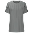 thumbnail image 6 of JURANMO on Sale Clearance Womens Casual Dressy Shirts Summer Petal Short Sleeve Tees Shirts Solid Color Round Neck Blouse Fashion Pleated Tunics Vacation Tops Gray M, 6 of 9