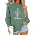 thumbnail image 5 of SYMOID women's christmas cross sweatshirt, cotton oversized crewneck with festive ornaments, green religious casual for holiday ch-ch,Size L, 5 of 6