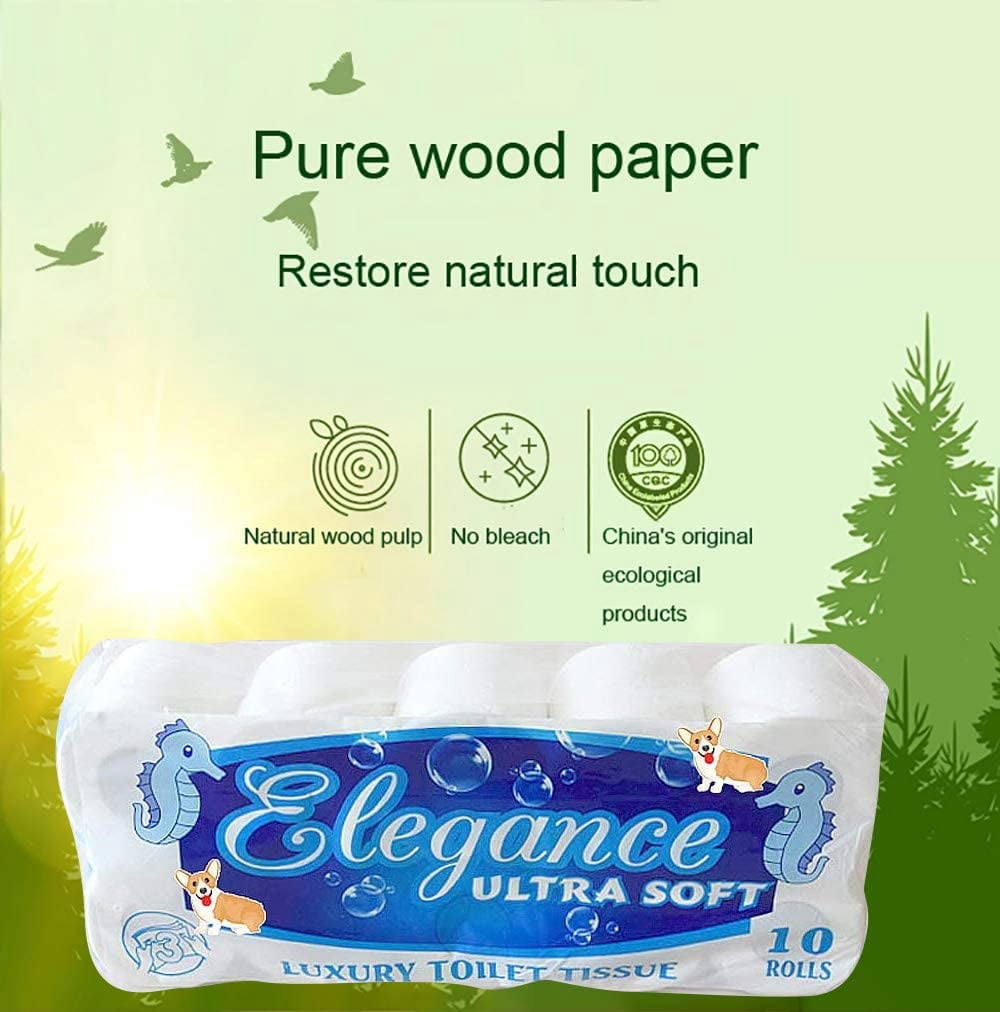 Paper Towels, Soft Degradable Highly Absorbent 3 Layer Paper, 10 Toilet Paper Regular Rolls for Home Office