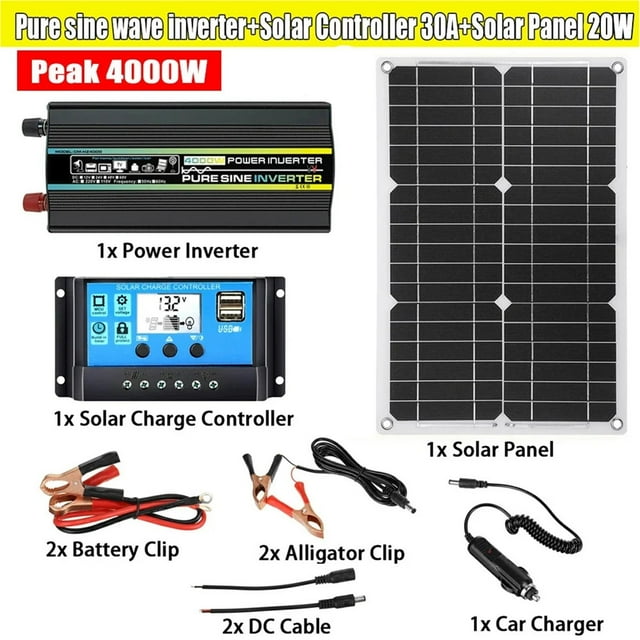 Solar nerator System Pure Sine Wave Inverter Kit 12V 220 8000/6000/4000/3000W Power Inverters Solar Panel With 30A Controller ,Multi Purpose