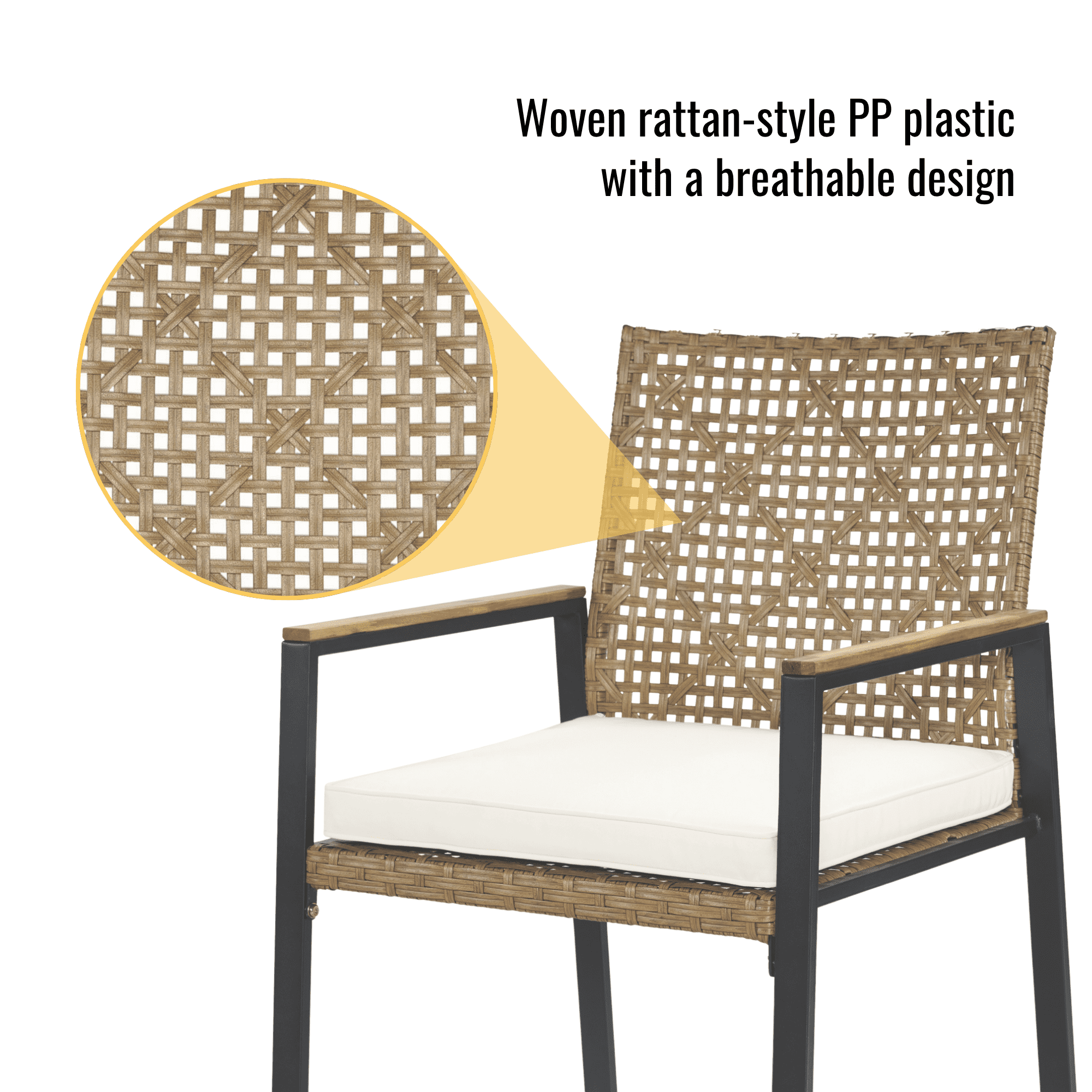 5-Piece Patio Dining Table Sets,All Weather Patio Furniture Sets Acacia Wood Table Top with Umbrella Hole,Yellow