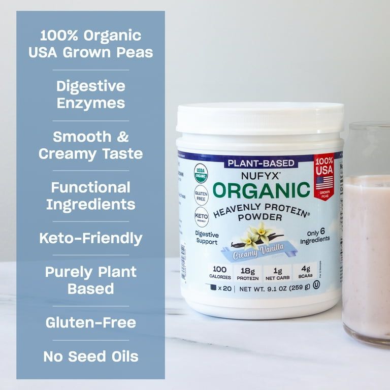 NUFYX Organic Plant-Based Protein Powder, Creamy Vanilla, 18g
