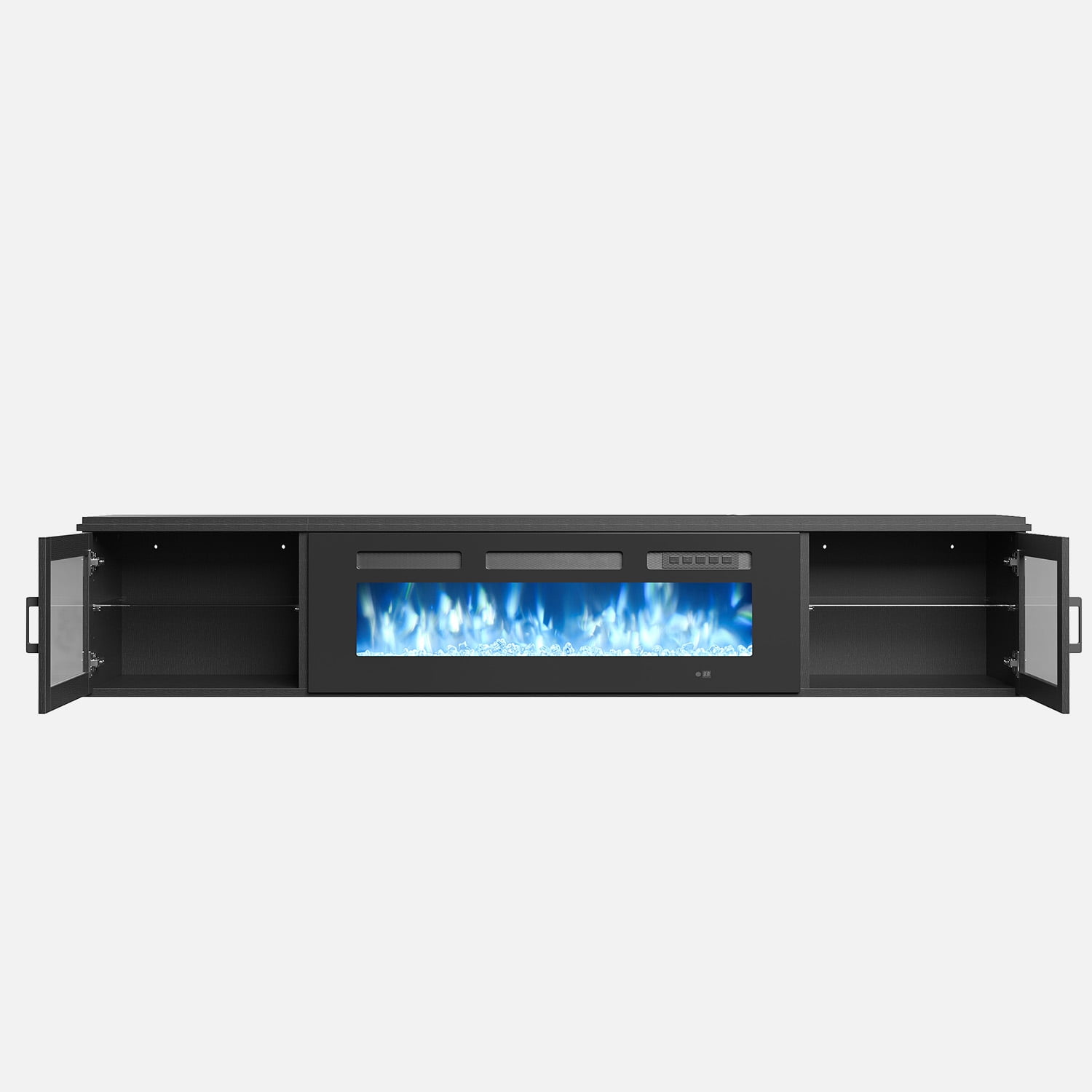 Sonegra Floating Fireplace TV Stand for TVs up 80", Wall Mounted Fireplace Entertainment Center, 70" Console Table with Electric Fireplace, Black