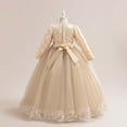 thumbnail image 4 of BRGZLK Girls Flower Dresses Solid Color Long Sleeve Round Neck Gown Flower Girl Host Stage Performance Maxi Princess Dress Rose Gold 3-4 Years, 4 of 5
