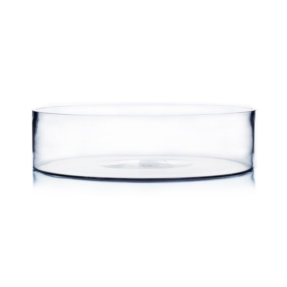 WGV Large Pan Clear Cylinder Glass Vase - 15" Wide x 4" Height, Good quality, Heavy Weighted Base - 1 Pc