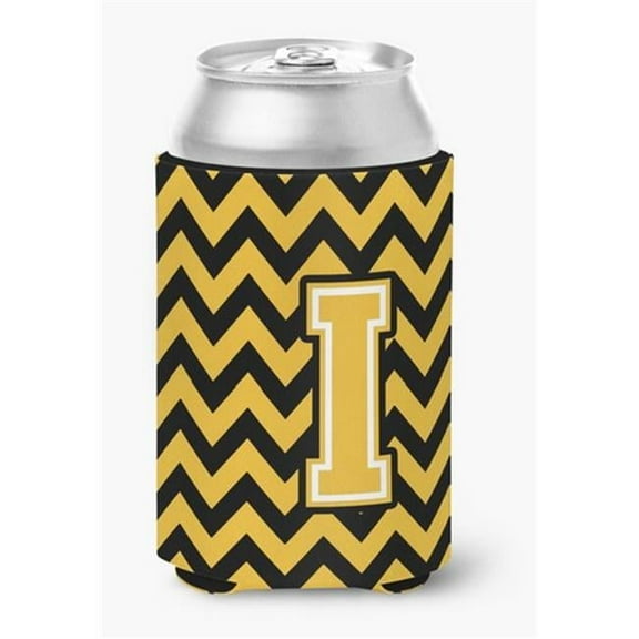 Letter I Chevron Black & Gold Can or Bottle Hugger, 0.25 x 4 x 5.5 in.
