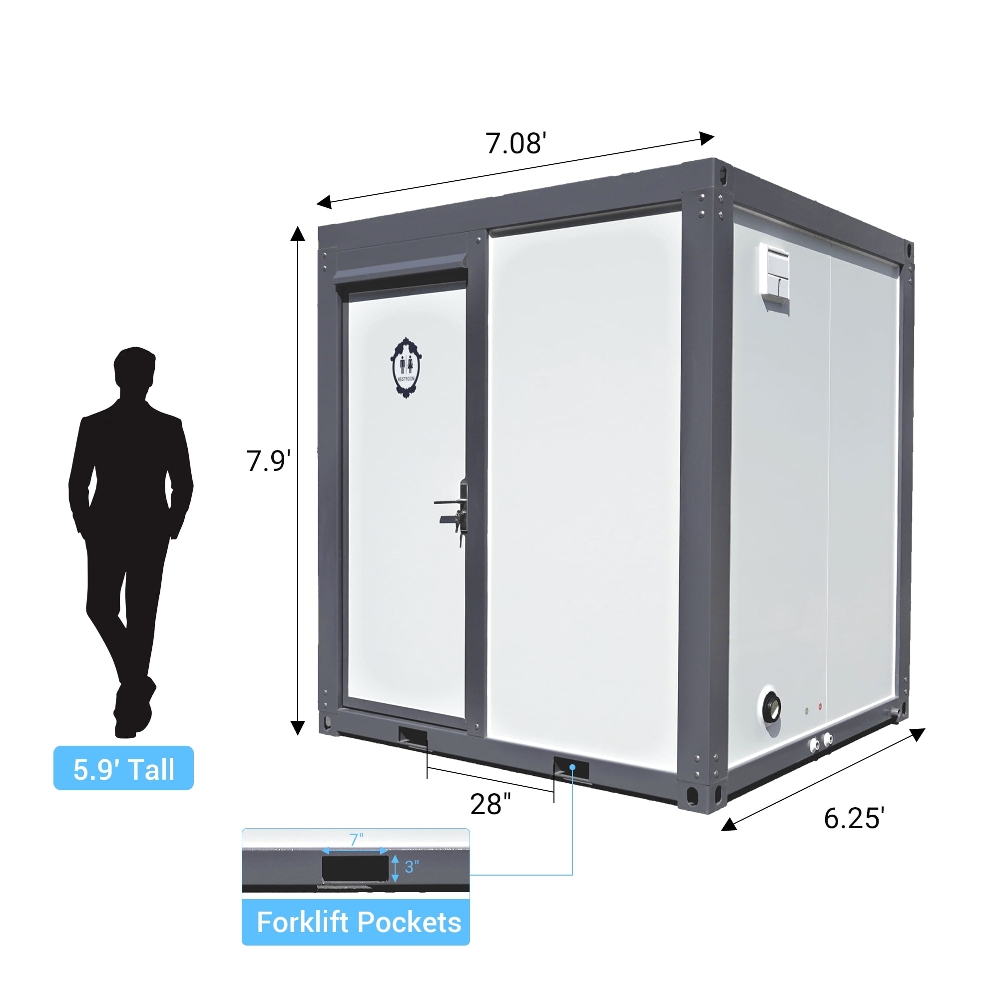 Portable Outdoor Shower Room with Toilet & Sink, Steel Frame Prefab Bathroom Shed, All-in-One Mobile Restroom for Camping & Construction Site