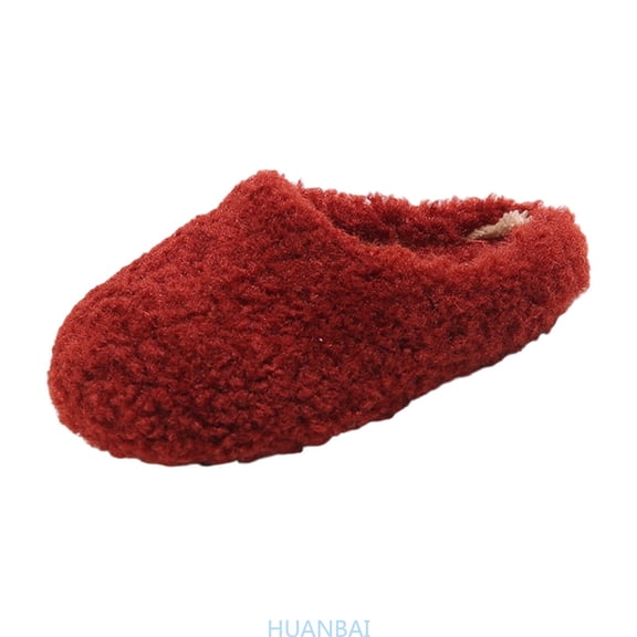 HUANBAI Children's Solid Color Slippers Winter Flat Bottomed ,(10.5-11 Years Red) Size ,2.5