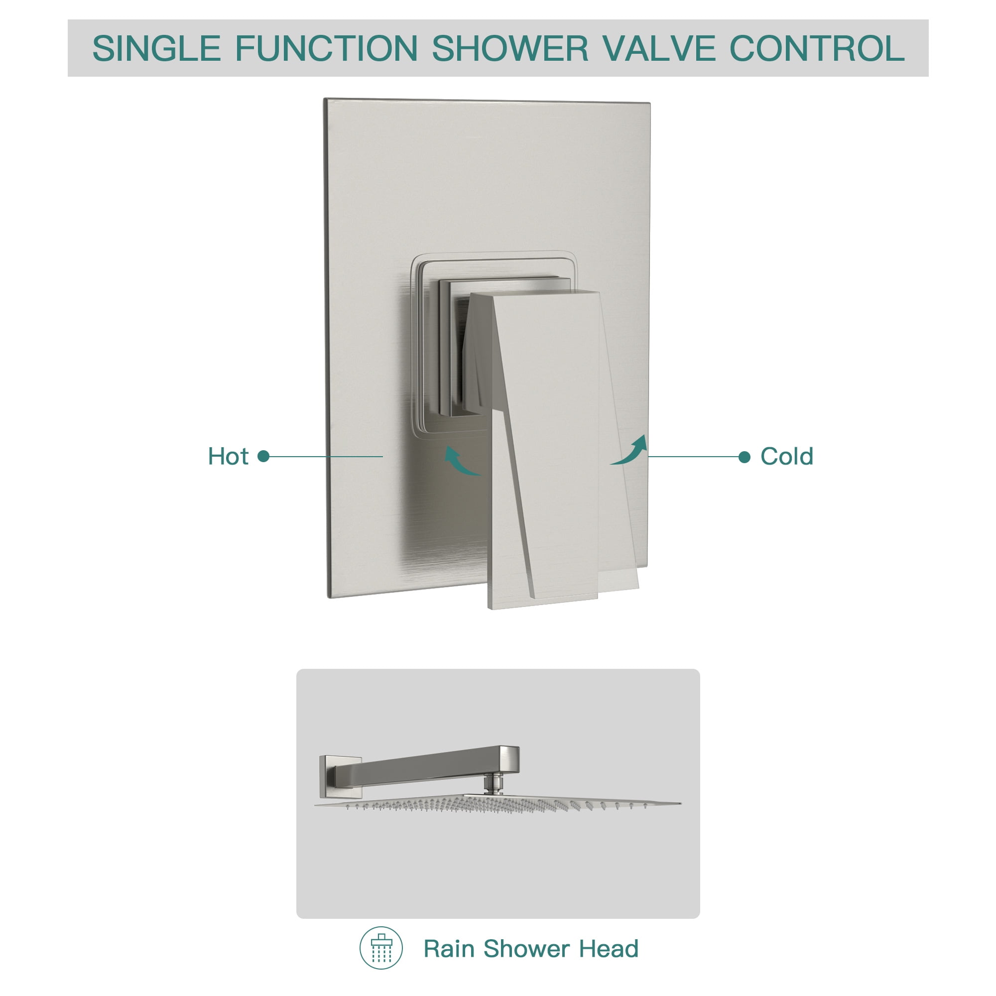 Kichae 10 inch Rain Shower Head with Shower Arm Wall-Mount Pressure Balance Valve Shower Set