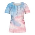thumbnail image 4 of Womens Tops Printed V-neck Button Up Short Seeved Top Summer Blouses Pink XL, 4 of 4