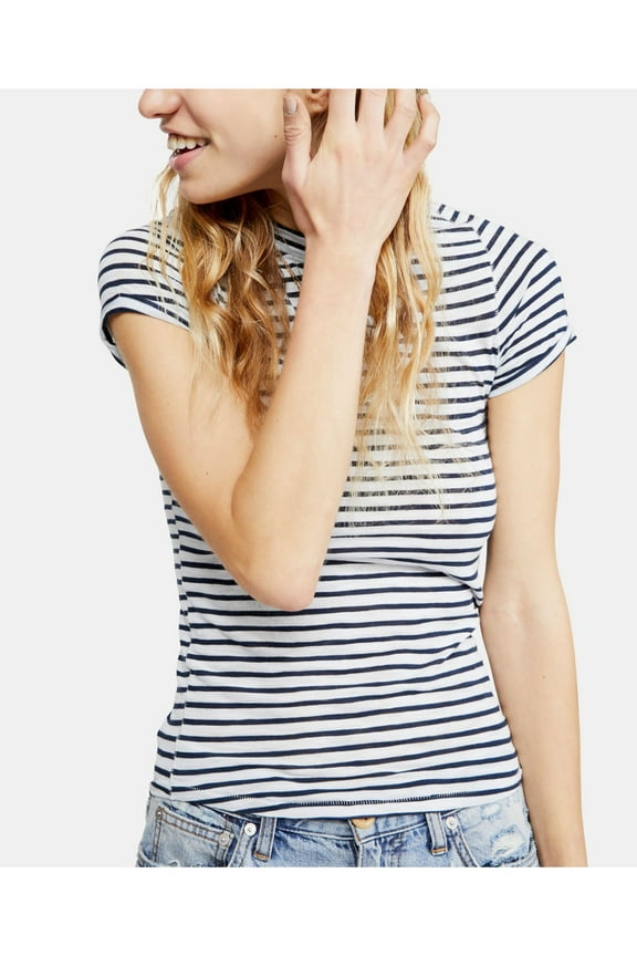 Womens Blue Striped Short Sleeve Crew Neck T-Shirt S