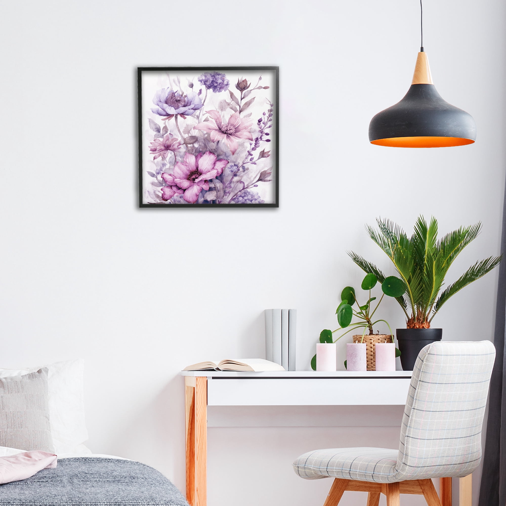 Stupell Industries Purple & Blush Florals Black Framed Giclee Art, design by Kim Allen