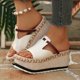 thumbnail image 2 of Sandalias de Cuña de las Mujeres Casuales Open Toe Mule T Correa, Zapatos Negros de las Mujeres Más Tamaño Tejido Tacón Primavera Verano, 2 of 9