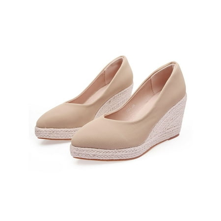 

Wazshop Womens Wedge Pumps Shoes Slip On Dress Shoe Pointed Toe Espadrilles Casual Platform Ladies Comfort Apricot 8.5