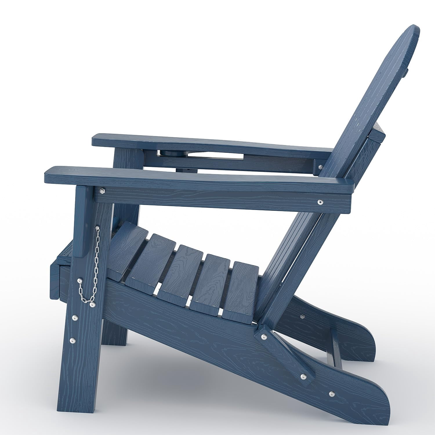 Folding Adirondack Chair Set of 4 with 2 Side Table, All-Weather HDPE Outdoor Chair, Wooden Textured with Cup Holder for patios, Decks, Gardens, fire pits, Navy Blue