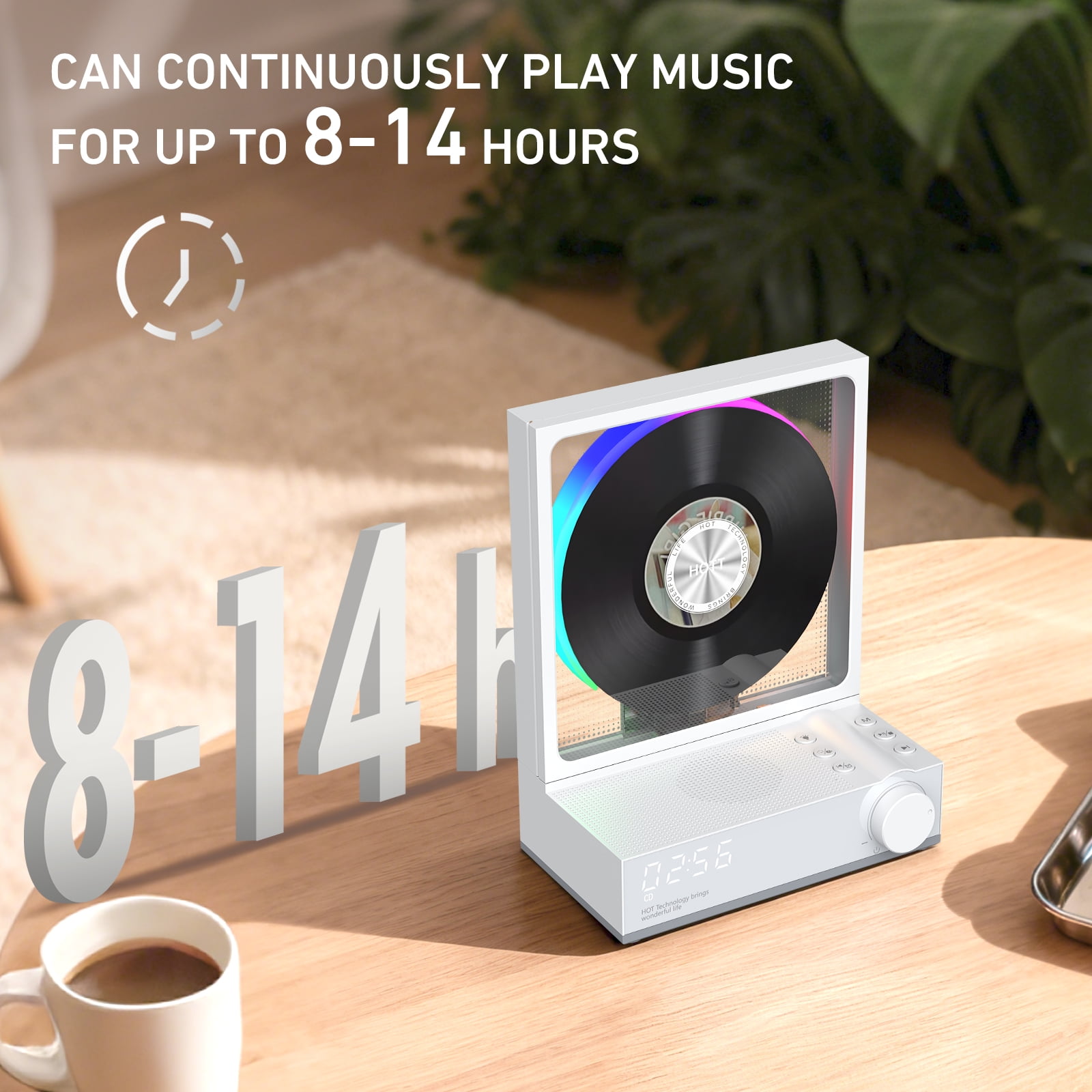 HOTT Portable Desktop CD Player with Bluetooth 5.3, HiFi Speakers, RGB Lights, Supports TF Card, USB, Transcription, LED Screen, Timer cd Players for Home(Gray)