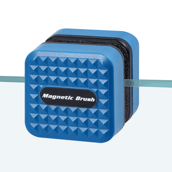 Plutput Magnetic Fish Tank Cleaner Brush Aquarium Algae Scraper with Non-Slip Handle (Blue)