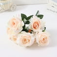thumbnail image 2 of Artificial Flower Not Wither Realistic Non-fading No Watering Easy Care Faux Silk 7 Heads of Bouquet of Bud Heart Roses Weeding Supply-Champagne, 2 of 6
