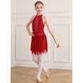 thumbnail image 3 of YONGHS Girls Sleeveless Shiny Rhinestone Gymnastic Leotard Ballet Dance Figure Ice Skating Dress Burgundy 8, 3 of 8