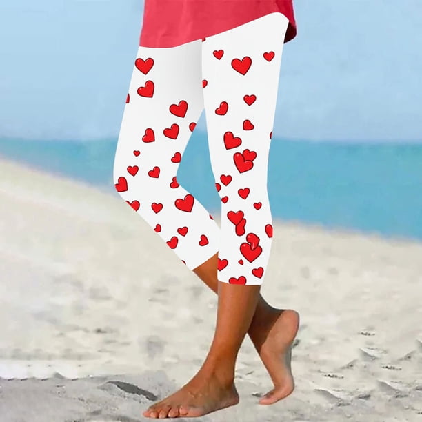 TaTaai Valentine's Day Heart Graphic Elastic Non-see-through Women Tight Yoga Leggings High Waisted Breathable Gym Workout Casual Daily Full Length Pants Gift