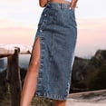 thumbnail image 1 of ICHUANYI Clearance Women's Retro Button Irregular Split Denim High Waist Denim Skirt(Blue, M) ICHUANYI WER2023081506355, 1 of 8