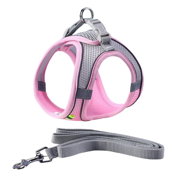 Dog Harness with Leash Set Adjustable Comfortable Puppy Mesh Harness for Small Medium Large Dogs Night Walking , Pink XXS