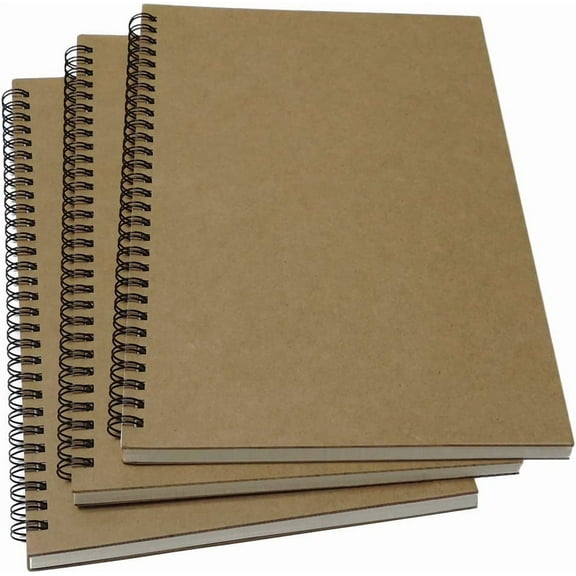 B5 Spiral Notebook Lined, Spiral Ruled Journal with Hard Kraft Cover-Brown 3-Pack