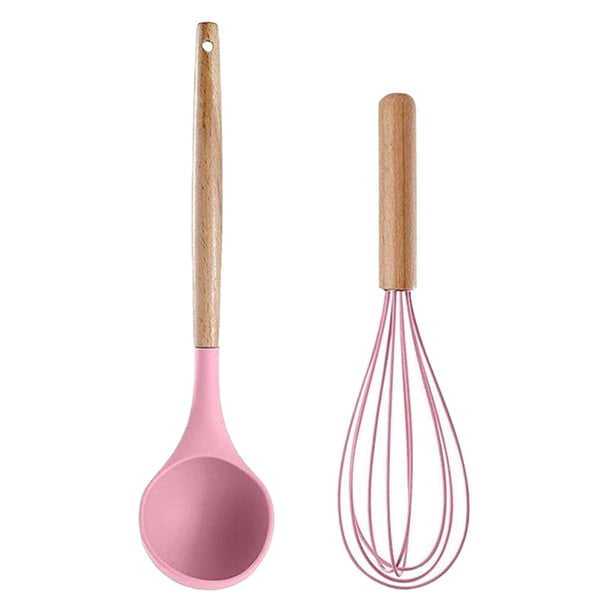 Utensilios de cocina del silicón de la cocina, sistema del utensilio de cocina de 2 piezas, utensilios de cocina de madera fáciles de limpiar