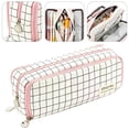 thumbnail image 2 of Canvas Pencil Case, Loetky Large Capacity Compartment Canvas Pencil Case - Compartment Handheld Handheld Organizer With Checkered Pattern, 2 of 8