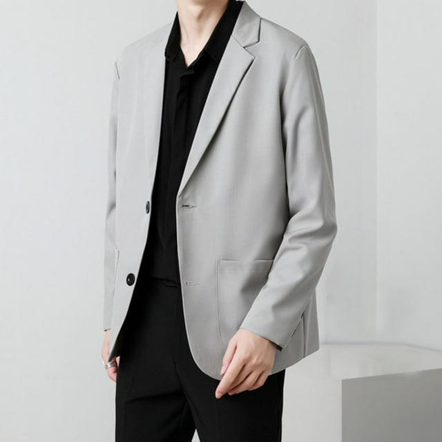 Handshe Men's Suit Blazer, Long Sleeve Notched Lapel Structured Shoulder Single-Breasted Fluid Drape with Functional Pockets, Modern Tailored Fit for Business Attire or Formal Occasions
