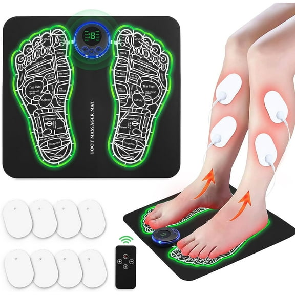 EMS Foot Massager Mat for Neuropathy-Foot Stimulator Massager with Remote Control, 2-in-1 Back Massager & Legs Foot Circulation Device for Pain Relief Fasciitis, Muscles Relaxation with 8 Pcs Pads