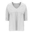 thumbnail image 6 of Hot days, bold styles Olyvenn 3/4 Length Sleeve T-Shirt for Women Plus Size Fashion Ruffle Sleeve Pleated Top V Neck Solid T-Shirt Casual Loose Blouse Tops White XXXL, 6 of 7