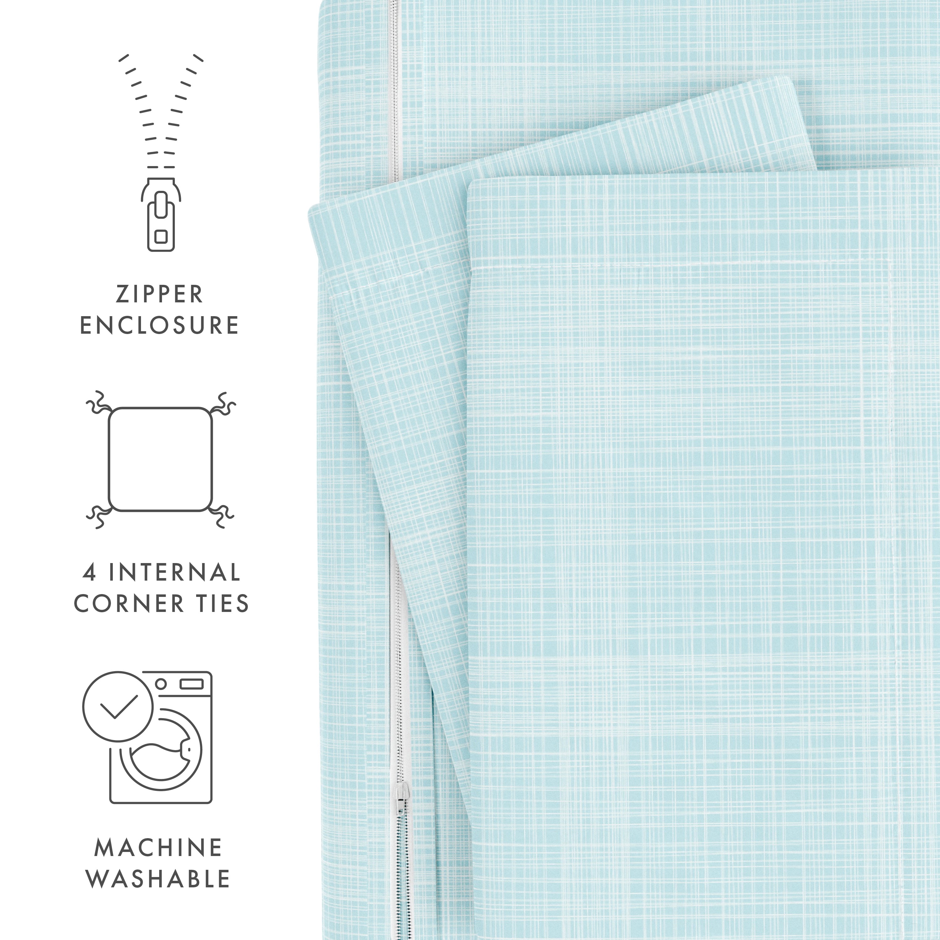 Noble Linens Aqua Thatch Pattern Duvet Set 2-Piece Duvet Cover Set, Twin/TwinXL